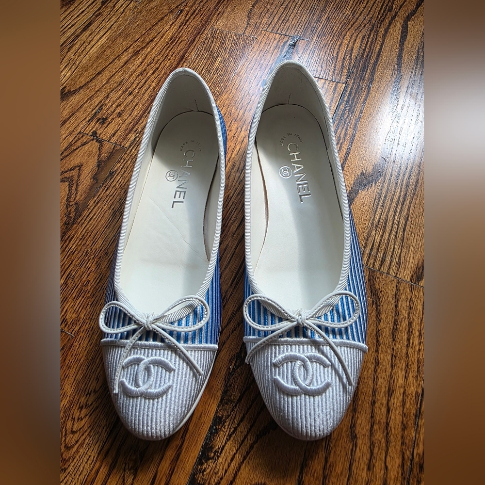 Chanel Ballet Flats Striped Blue&white